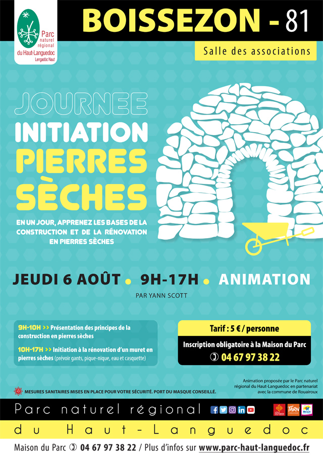 Affiche Journée Initiation pierres sèches le 6 août 2020 à Boissezon (81)