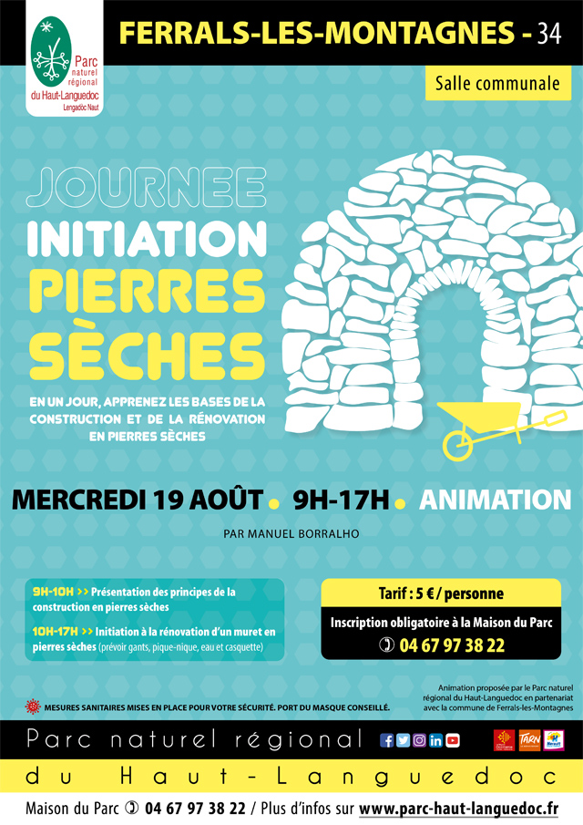 Affiche Journée Initiation pierres sèches le 19 août 2020 à Ferrals-les-Montagnes (34)