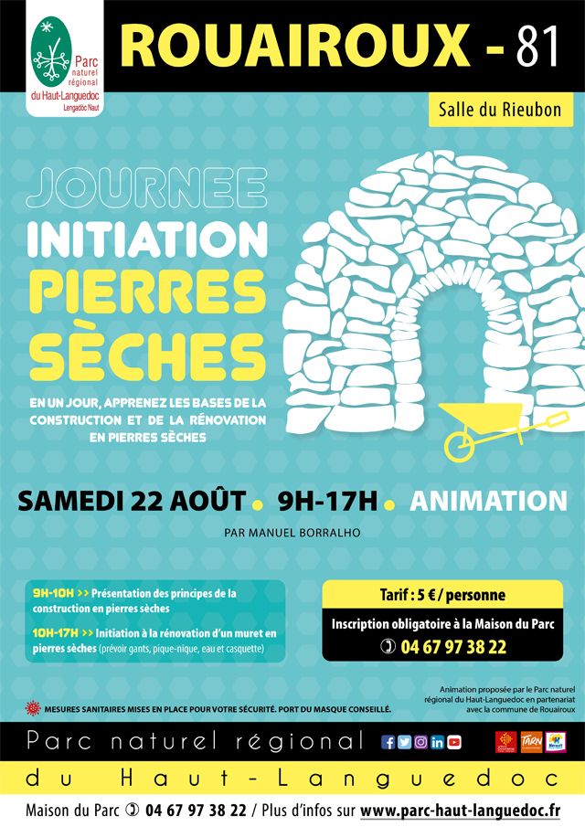 Affiche Journée Initiation pierres sèches le 22 août 2020 à Rouairoux (81)