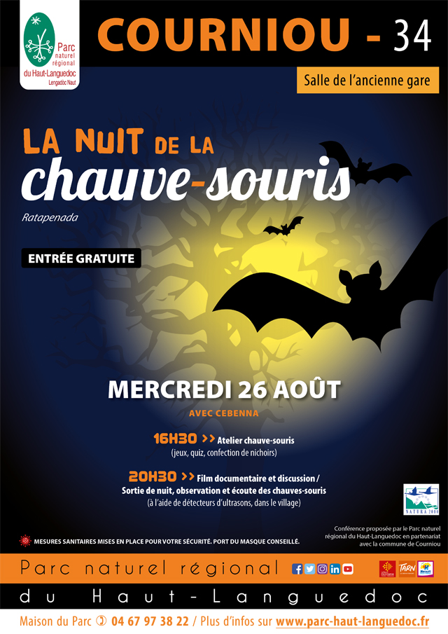 Affiche de La 24ème nuit internationale de la chauve-souris le 29 août à Lamalou les Bains (Hérault)