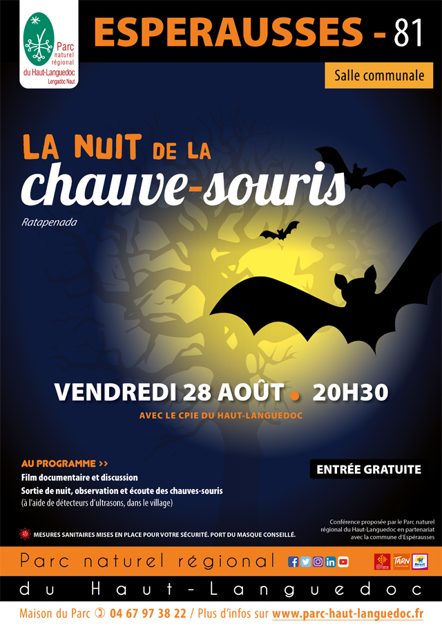 Affiche de La 24ème nuit internationale de la chauve-souris le 26 août à Espérausse (Tarn)