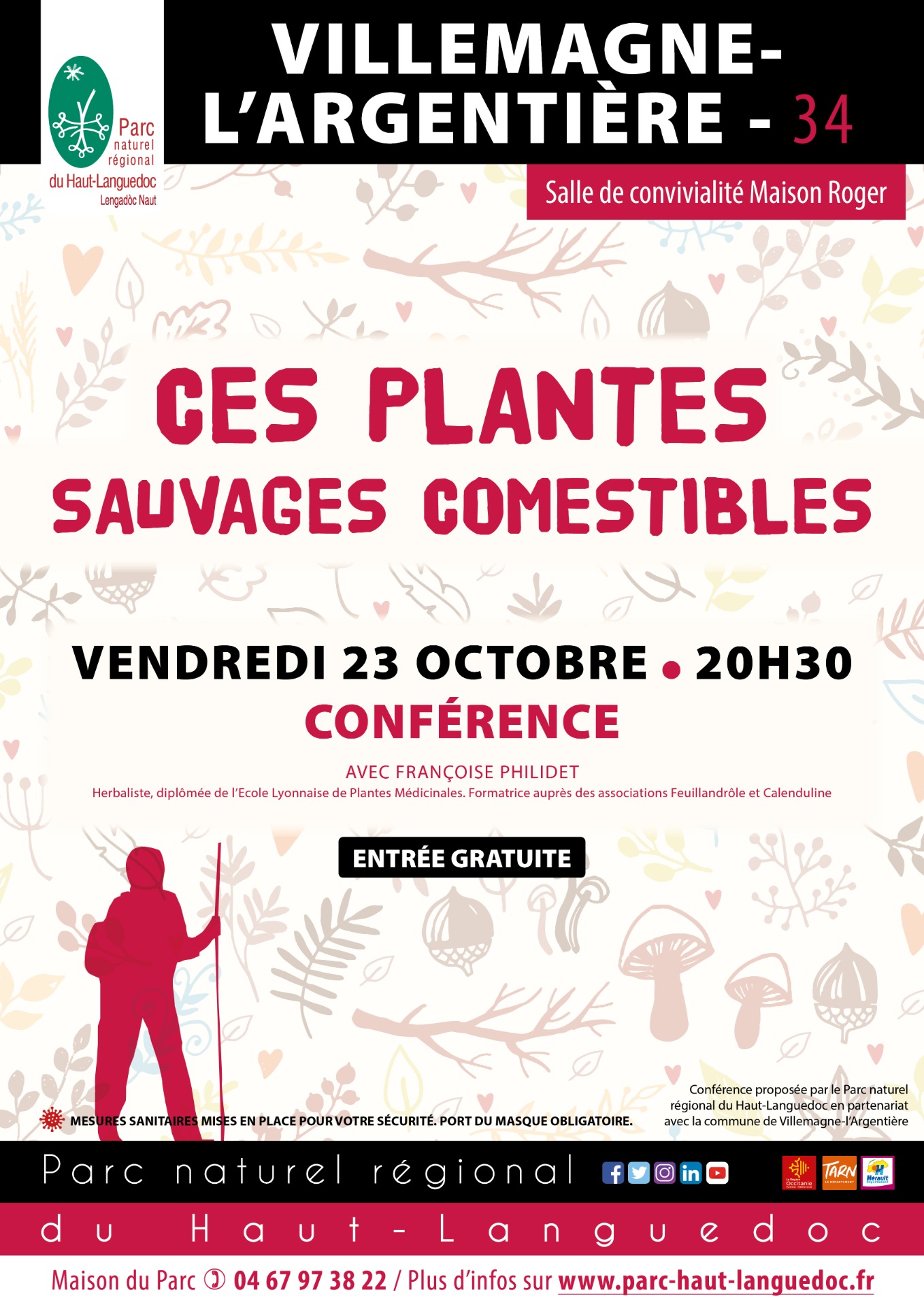Affiche Conférence "Ces_plantes_sauvages_comestibles" organisée par le Parc naturel régional du Haut-Languedoc