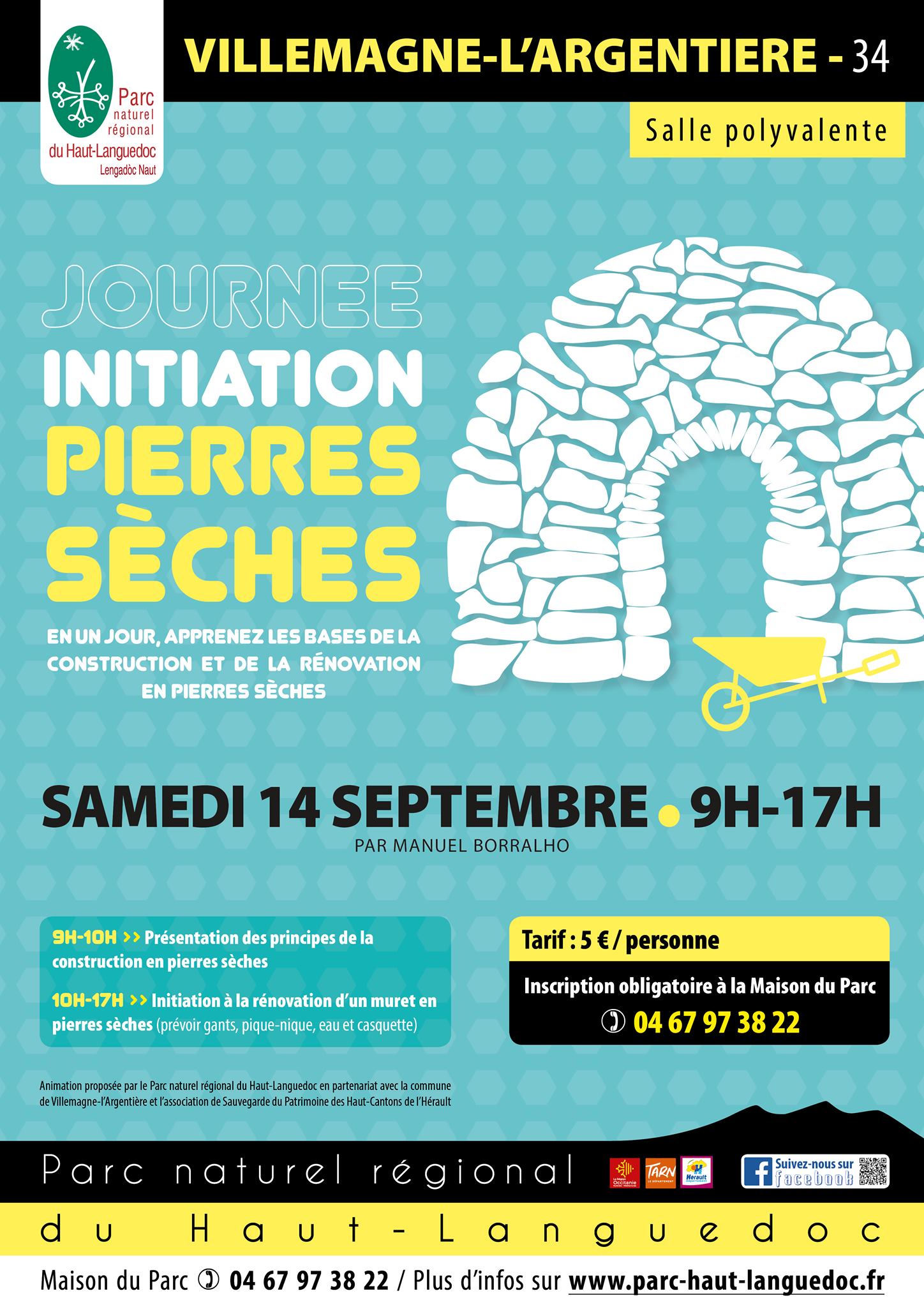 Affiche Journée Initiation pierres sèches 14 septembre à Villemagne-l'Argentière