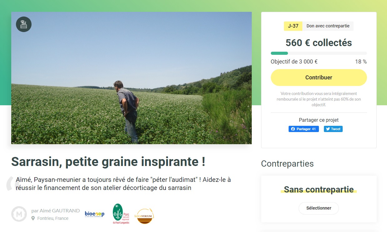 Appel à Financement participatif pour la production de sarrasin bio d'Aimé sur la plateforme MiiMOSA