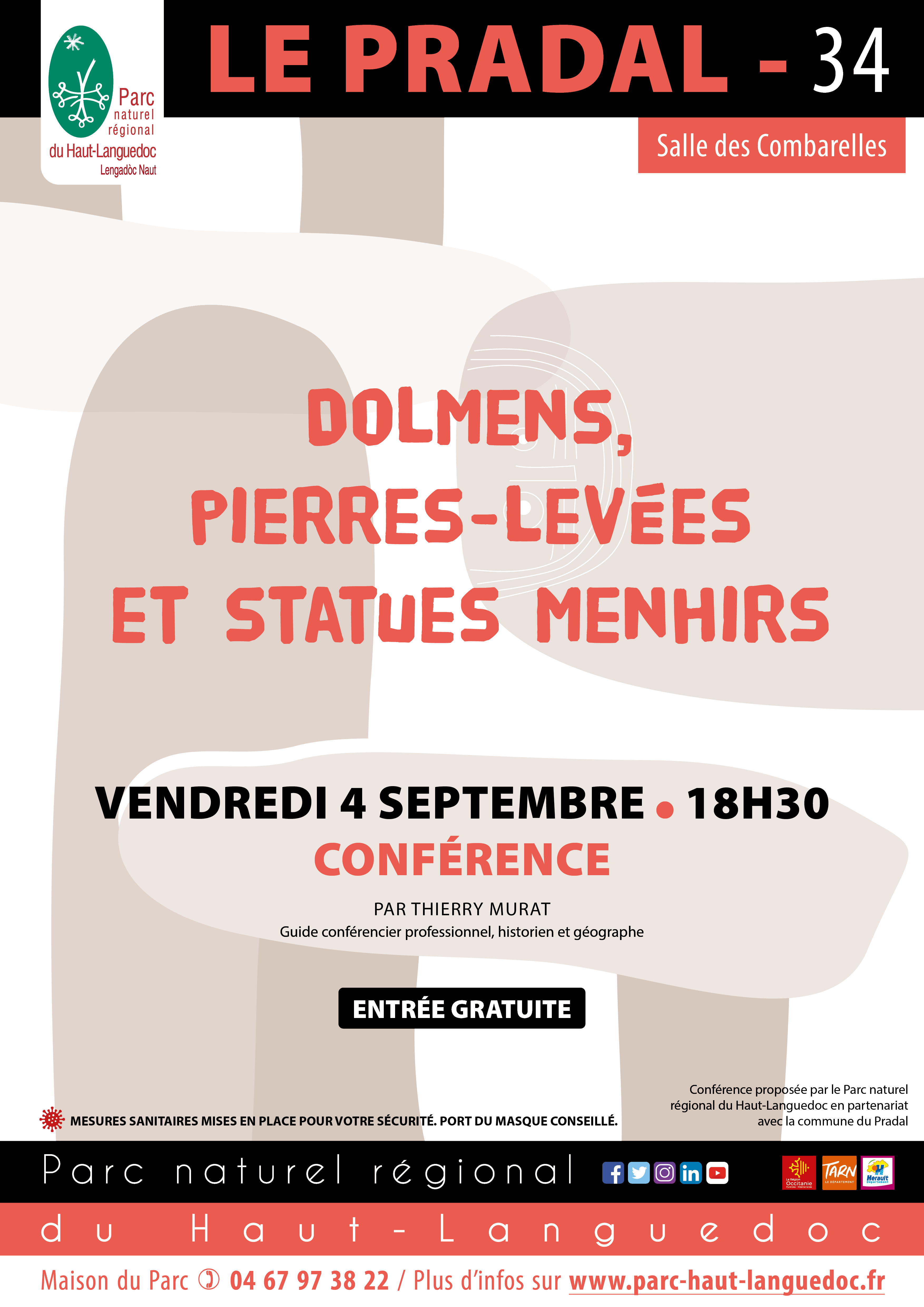Affiche Conférence "Dolmens, pierres-levées et statues-menhirs du Haut-Languedoc"